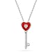 10k White Gold & Red Enamel Heart Key Pendant (.01 cttw, I-J Color, I2-I3 Clarity), 18"