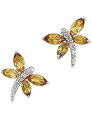 Pair 5X5,6X3/.04 CT TW 14K White Gold Citrine And Diamond Earring
