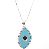 Alluring Spiritual Nazar Vertical Evil Eye Shell Amulet Pendant with Sterling Silver Chain Border - 18mm x 30mm Pendant - 18 Sterling Silver Chain Included