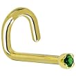 Solid 18KT Yellow Gold (May) 1.5mm Genuine Emerald Left Nostril Screw - 18 Gauge