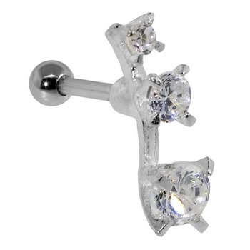 CLEAR - 925 Sterling Silver 3 Gem Cartilage Piercing Earring - RIGHT EAR