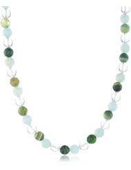 Amazonite, Dyed Green Agate and Crystal Bead Necklace, 18"