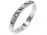 Sapphire Set in Engraved Wedding Band or Stacking Ring, 18k White Gold, Ring Size 5 (T.w 0.10)