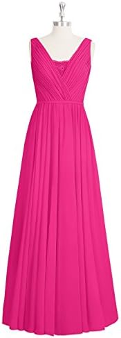 Emyrin The Chic Floor-length A-line Fuchsia Bridesmaid Dresses V Neckline.