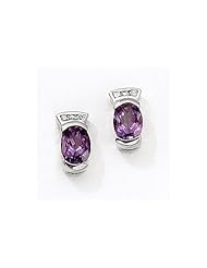 14K White Gold Oval Amethyst and Diamond Earrings