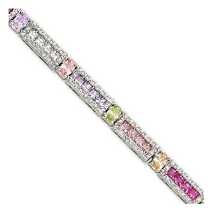 Sterling Silver 7inch Multicolor CZ Tennis Bracelet - Box Clasp by