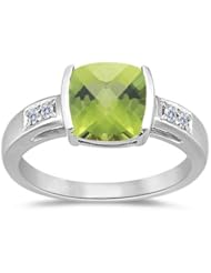 0.09 Cts Diamond & 2.04 Cts Peridot Ring in 14K White Gold
