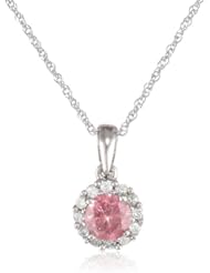 10k White Gold Pink and White Diamond Pendant Necklace (.5 Cttw, G-H Color, I1-I2- Clarity), 17"