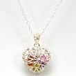 925 Silver Caged Heart With Coloured Stones 18" Chain