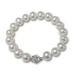 White 10-11mm AA+ Cultured Pearl Bracelet w. Platinum Overlay CAREFREE Sterling Silver Rose Clasp 7" (L1S2R2)