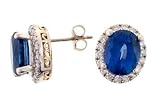 14K Two Tone Gold Created Sapphire and Diamond Earrings
