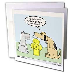 Rich Diesslins Funny General Cartoons - Dog Fire Hydrant Discussions - Cell Phones - Greeting Cards-6 Greeting Cards with envelopes