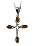 Sterling Silver Honey Amber Gothic Cross