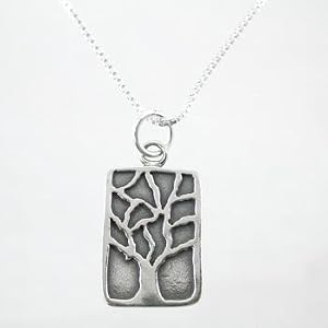 Rectangular Tree of Life Pendant in Sterling Silver with Oxidized Finish on an 18" Box Chain, #9184