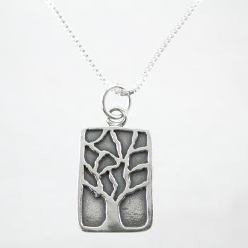 Rectangular Tree of Life Pendant in Sterling Silver with Oxidized Finish on an 18" Box Chain, #9184