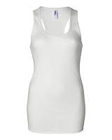 Bella Ladies' 2x1 Rib Racerback Longer Length Tank Top 4070, Medium, White