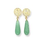 14k Asian Symbol Jade Dangle Post Earrings