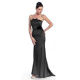 Strapless Long Black Stretch Taffeta Formal Gown With Pleated Front & Side Rosette Size Medium