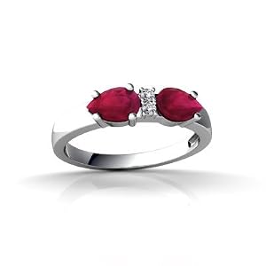 14K White Gold Genuine Pear Ruby and Diamond Ring