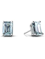 Genuine Aquamarine 14kt White Gold Stud Earrings