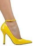 Sexy Hot Patent Pointed Pump with Chic Ankle Strap from Hot Fash Shoes - JENNER Yellow