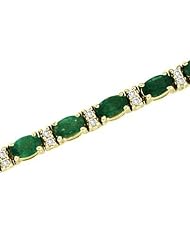 14k Yellow Gold 0.50ct Diamond & 5ct Oval Shape Emerald Bracelet