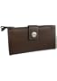 Women's Double Zip Tab Clutch Leather Checkbook Wallet: Brown