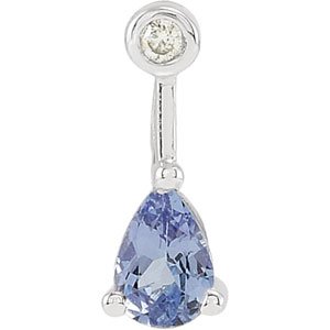 Genuine IceCarats Designer Jewelry Gift 14K White Gold Tanzanite & Diamond Pendant. .04 Ct Tw/06.00X04.00 Mm Genuine Tanzanite And Diamond Pendant Tanzanite & Diamond Pendant In 14K White Gold