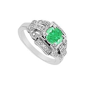 Emerald and Diamond Ring : 14K White Gold - 1.25 CT TGW