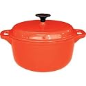 Cast Iron Cookware to Tableware Round Casserole Stew Pot (and lid) (Orange) - 2.25Ltr 27.5 x 21.5 x 13.5cm - Offers attractive presentation from the oven to the table