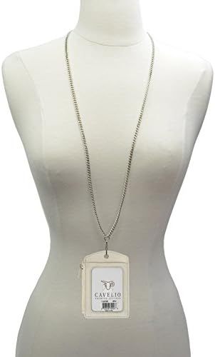 Cavelio ID Lanyard Leather Badge Holder with Chain Neck Strap (Off White)