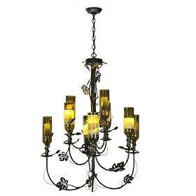 34"W Tuscan Vineyard 9 Arm Wine Bottle Chandelier