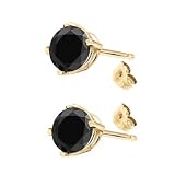 3.00 Carat 14k Solid YG A Quality Black Diamond 4 Prong Basket Stud Earrings