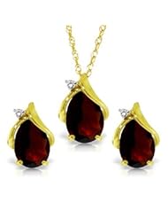 14k Yellow Gold Teardrop Garnet with Diamond Accent Necklace and Earring Set