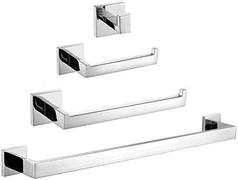 Homego Contemporary Mirror Polished Finish 304 Stainless Steel Bathroom Accessory Sets Robe Hook + Toilet Paper Holder + Towel Ring + Towel Bar, Wall Mounted Concealed Screws by Homego