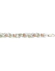 Womens Sterling Silver Filigree Grape Vines with 12k Green and Rose Gold, Grape Leaf Fashion Bracelet in Black Hills Gold Motif, 7"