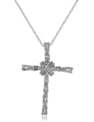 10k White Gold Diamond Cross Pendant Necklace (2/5 cttw, I-J, I2-I3 Clarity), 18"