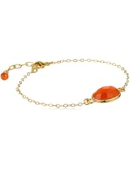 Gold over Silver Faceted Oval Shape Bezel Chain Bracelet, 7.5"