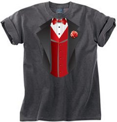 Red Tuxedo Tux T-shirt with RED VEST on Smoke Color T-shirt Tee Shirt