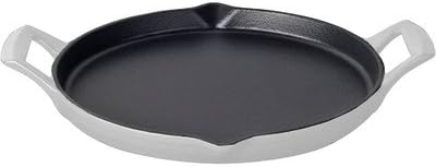 La Cuisine LC 9180 Cast Iron Shallow Griddle with 2 Wedge Handles and Enamel Finish, 12", White