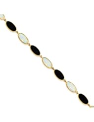 14k Gold 7.5in Polished Genuine Fancy Onyx & Created Opal Bracelet