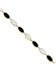 14k Gold 8.5in Polished Genuine Fancy Onyx & Created Opal Bracelet