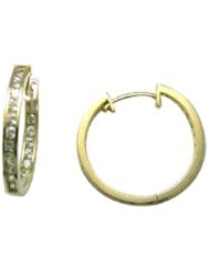 14K Yellow Gold CZ In and Out Hoop Earrings - .75 Inch