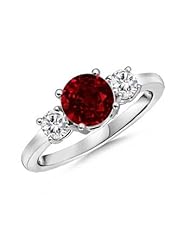 Round Ruby and Diamond Three Stone Ring