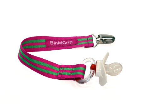Booginhead BinkiGrip Pacifier Holder, Pink Green Stripe