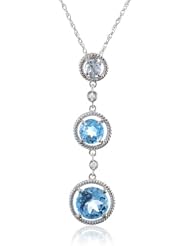 Sterling Silver Rope Drop Swiss Blue Topaz Diamond Pendant Necklace (0.03cttw, I J Color, I2 I3 Clarity), 18"