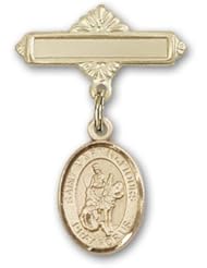 Gold Filled Baby Badge with St. Martin of Tours Charm and Polished Badge Pin