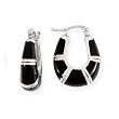 Black Onyx Inlay "U" Hoop Earrings Set in Fine 925 Silver