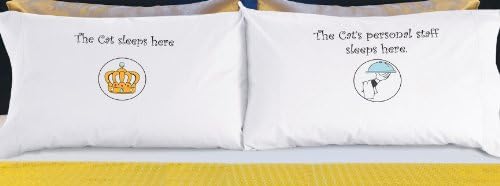 Dog SnorZ "The Cat Sleeps Here, Personal Staff Sleeps Here" Pillowcase, White, Set of 2