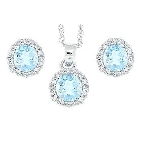 1.72ct Oval Aquamarine and Diamond Pendant Earring Set in 10kt White Gold w... by MyTreasurez